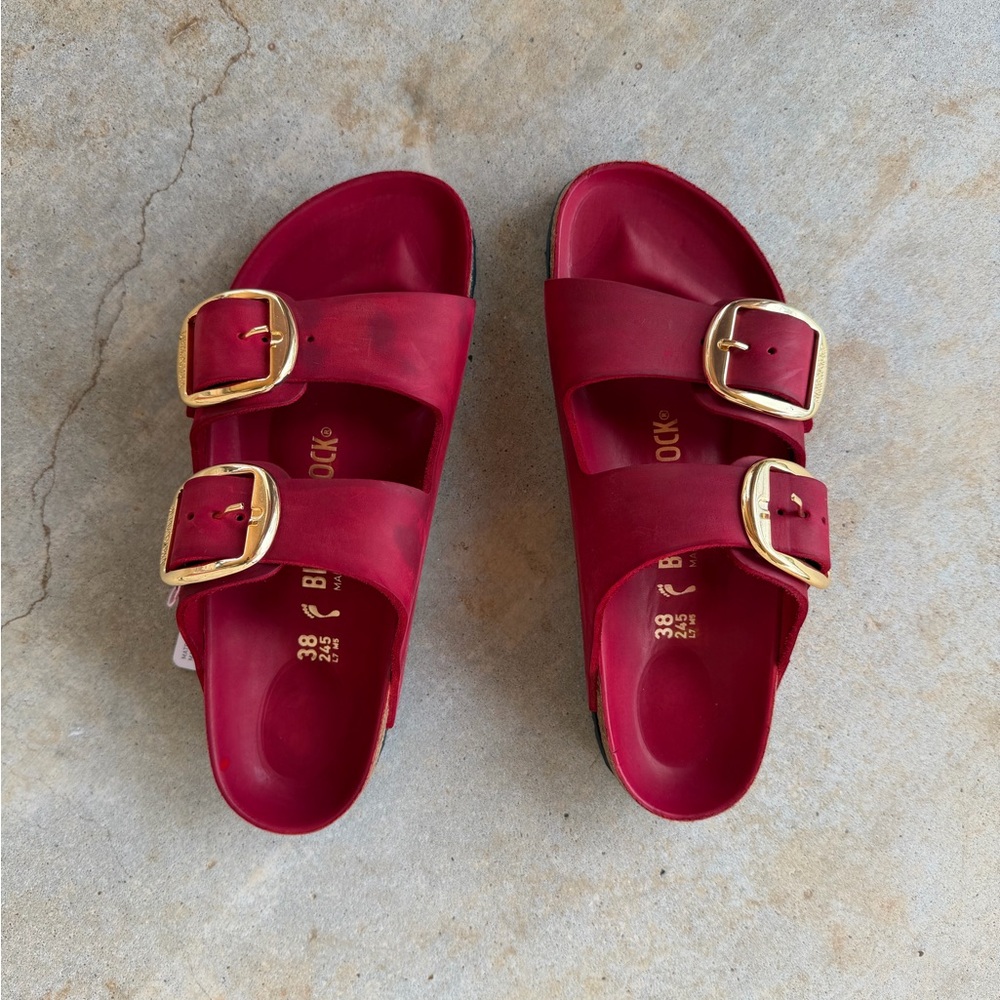 Birkenstock Arizona Sz 38 Fire Red New 100% Leather - Picture 6 of 8